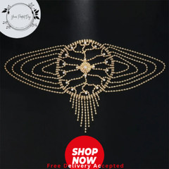 New Luxury Rhinestone Tassel Forehead Headpiece – Hollow Bridal Hair Chain women
