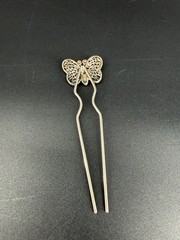 Vintage Butterfly Hairpin Silver Tone Metal AB Rhinestone Art Deco Revival