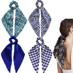 Blue Hair Scarf Scruncheis for Women Girls, Bowknot Scrunchies for Hair, Chiffon