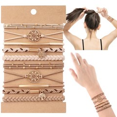 10PCS Hair Ties Bracelet for Women 5 Styles Soft Braided Boho Hair Bands Elas…