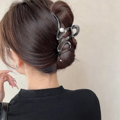 Black Wave Hair Clips Wave Pearl Hair Claw Clips for Thick/Thin Hair Metal Hair
