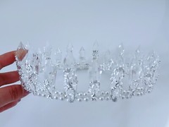 Women Ice Queen Prom Rhinestone Silver Clear Crystal Head Tiara Full Round Crown