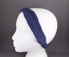 Dark Blue denim chambray headband fabric turban twist stretch 1.75″ wide turband