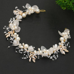 33cm Big Flower White Pearl Crystal Hair Head Band Accessories Bridal Wedding