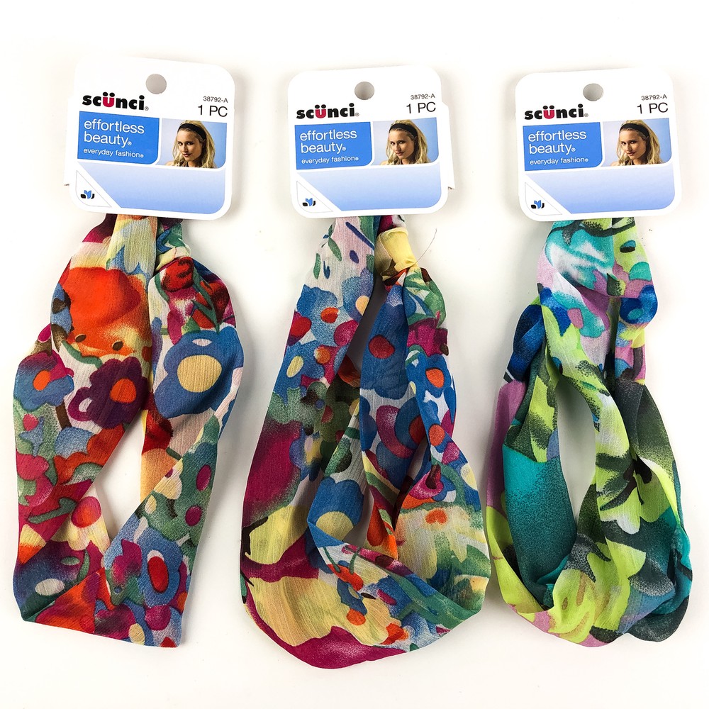 3-PK Scunci Headwrap Hair Wrap Fashion Floral Comfy Lightweight Summer 38792-A