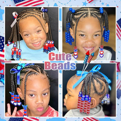 NAISKA 132PCS 4Th of July Hair Beads Royal Blue Red Beads for Hair Patriotic Bea