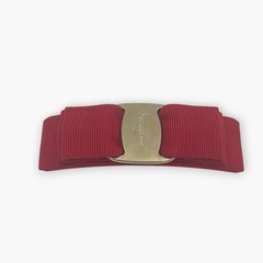Salvatore Ferragamo Vintage Vara Bow Hair Barrette Clip Red Gold-tone
