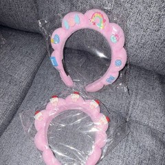 2 Pack Pink Padded Fabric Scallop Headbands w/ 3D Hello Kitty Accents