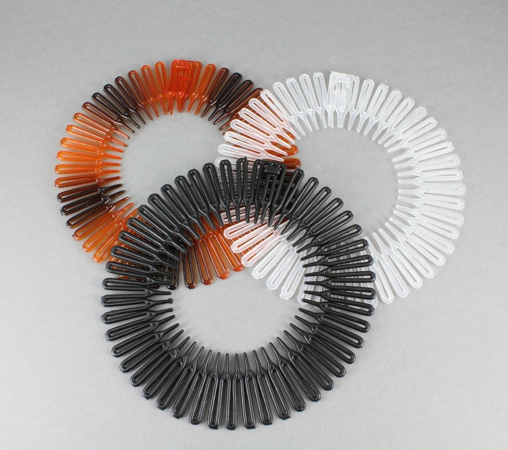 Black Clear Brown headband Set 3 Flex spider hair comb teeth zig zag stretch