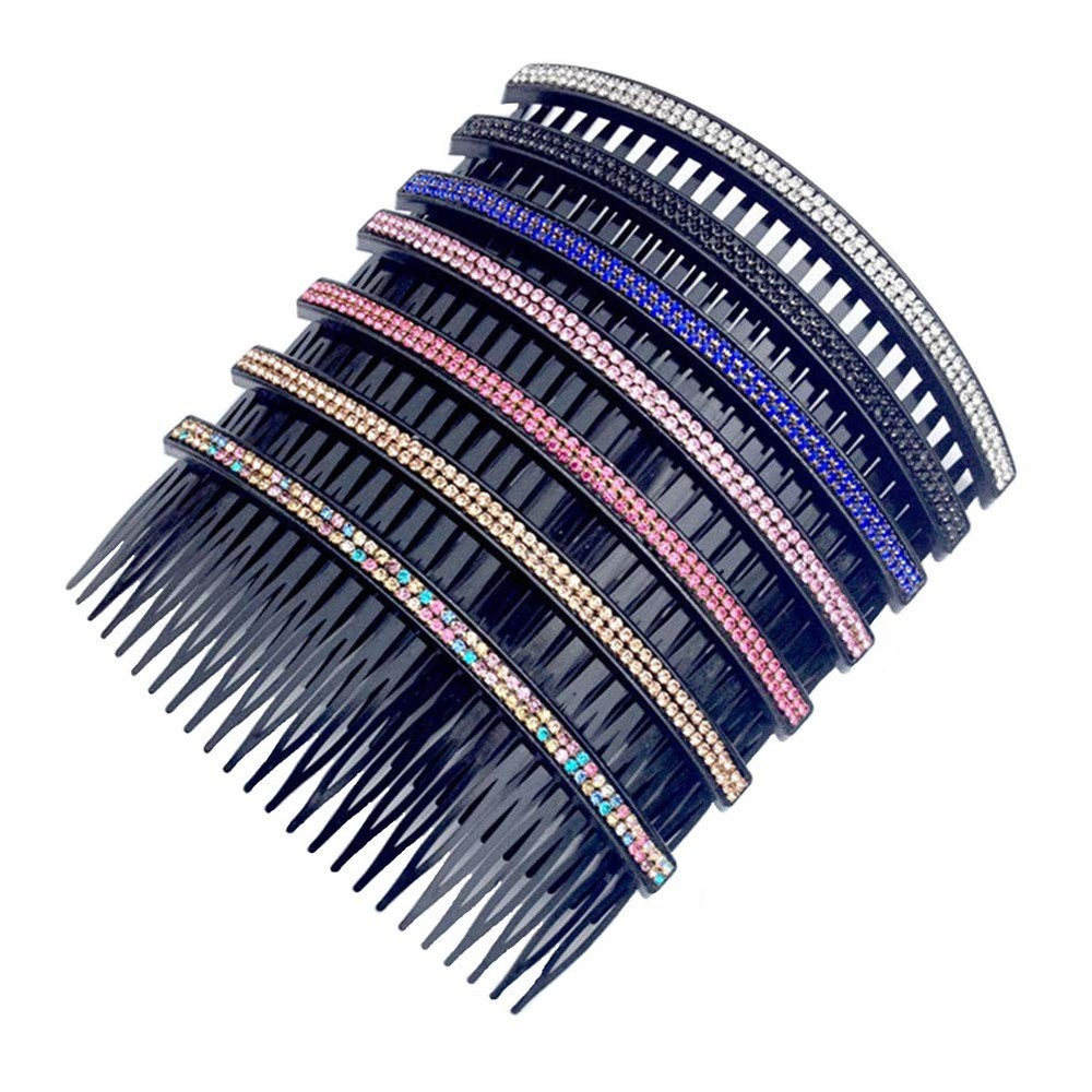 Fashion Women 24 Teeth Hair Comb Pin Clip Double Rows Rhinestone Hair Side Combs