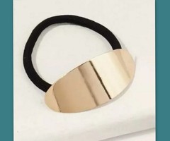 Minimalistic gold or silver metal Oval Decor Hair Tie Ponytail holder hair cuff