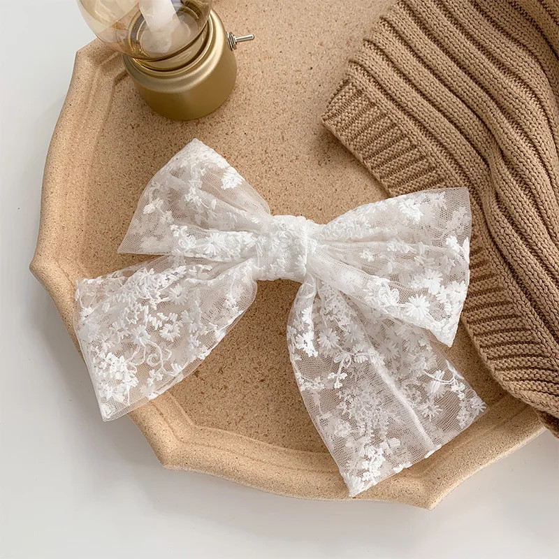 Lace bow hair clip, embroidered sweet and elegant, ribbon spring clip