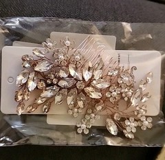 1 PC Catery Crystal Bride Wedding Formal Hair Comb Rhinestone Flower Rose Gold