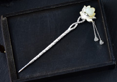 Hot Retro Silver Chinese Hetian Jade Lotus Hairpin Hanfu Hair Stick