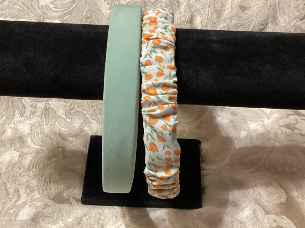 Green Floral & Green Headband Casual Elegant Hairband Hair Accessory Set Of 2