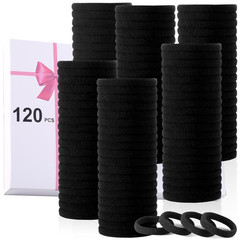 120PCS Black Hair Ties for Thick Hair – Seamless No Damage Elastic Ponytail Hold