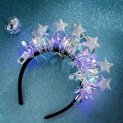 Light Up Star Headband LED Stars Silver Gold Tinsel Party Costume Hair