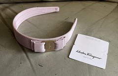 NEW – Salvatore Ferragamo Vara Ribbon Headband Pink with Gold-Tone Accent