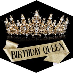 TOBATOBA Birthday Queen Sash and Crown for Women – Gold Rhinestone Tiara