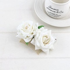 Floral Hair Side Combs and Barrette Clips for Women Girls: Small, white