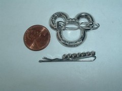 DISNEY MULTICOLOR RHINESTONE MINNIE MOUSE BARRETTE & WHITE RHINESTONE BOBBY PIN