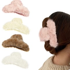 4pcs Fuzzy Faux Fur Claw Clips 1 Count (Pack of 1), White, Beige, Brown, Pink