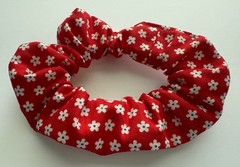 Red White Blue Ditsy Daisy Hair Scrunchie Ponytail Holder Handmade Flower Floral