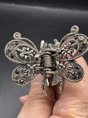 Butterfly Hair with Marcasite Accents Silver Tone Ponytail Holder Medieval Metal