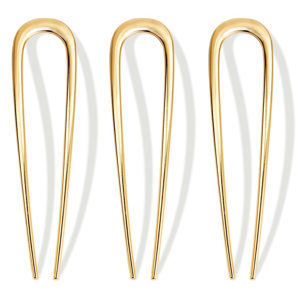 3 PCS French Hair Pins for Women, Metal 3 Count (Pack of 1), Gold