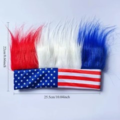 2PCS USA Flag Patriotic Faux Hair Headband Red White Blue Sports Fan Accessory