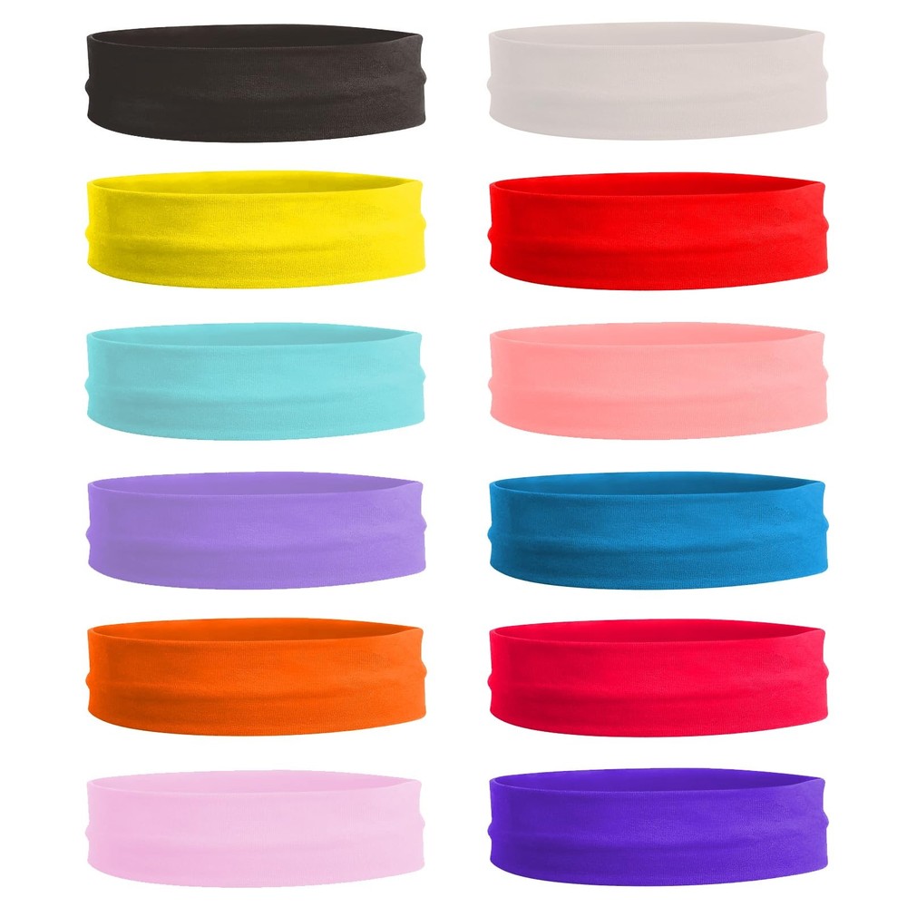 12 Pack Stretch Headbands Mixed Colors Yoga Sports Hairband for Women Soft El…