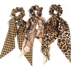 3Pcs Big Bow Hair Scrunchies Elastic Leopard Long Tail Ponytail Holders Set