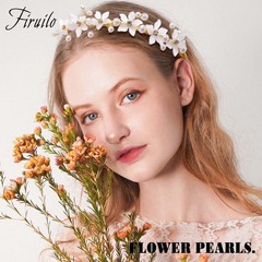 Flower Headband Pearls Rhinestones Floral Bride Wedding Party Accessory A Gold