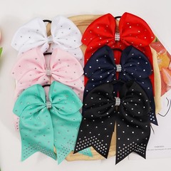 7 Inches Rhinestone Hair Bows Elastic Tie Ribbon Large Cheer Ponytail Holder