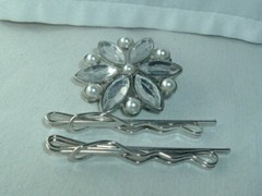 VINTAGE FAUX PEARL FLOWER METAL HAIR CLIP BARRETTE & METAL BOBBY PIN BARRETTES