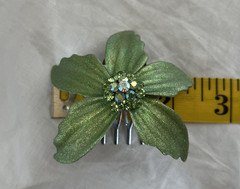 Vintage Y2k Metal Hair Comb Green Jeweled Flower Fairycore Summer Garden Party