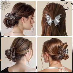 KFHENSOMR 3Pcs Large Metal Spider Bat Hand Hair 1 Count (Pack of 3), Black