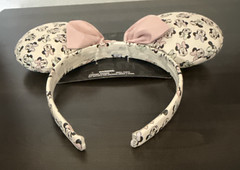 Disney Minnie Mouse Ears Headband Pink Bow Cream Patterned NWT Pastel Park Wear