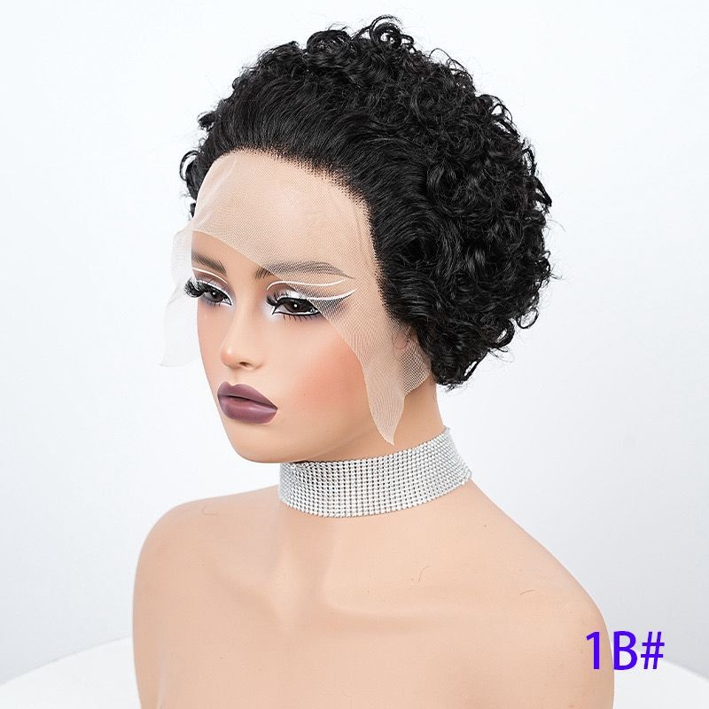 1cmx13cm Lace Frontal 100% Human Hair Wavy Pixie Cut Full Wig for Women,9 colors