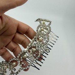 VTG Rhinestone Faux Pearl Hair Comb Bridal Formal Statement Headpiece Accessory