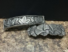 Oberon Design Metal Hair Clip Barrette Set Of 2 France Leaf Art Pewter Gray