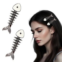 2pcs Alloy Fish Bone Hair Clip For Women Cute 1 Count (Pack of 2), White
