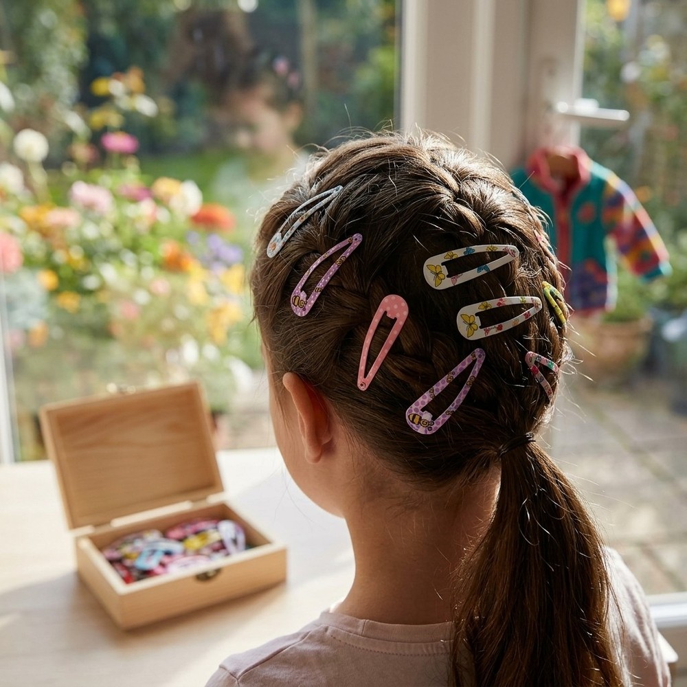60Pcs Random Color Printed Metal Hair Barrettes, Snap Clips for Girls Children