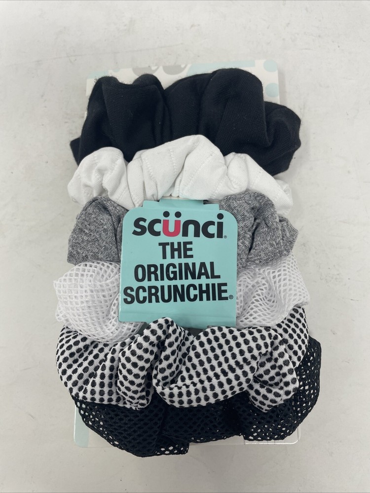 Scunci-The Original Scrunchie-6 Pieces (New/Unopened) Textured Black/Gray/White