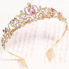 TAROSE Rainbow and Gold Crowns for Women, Queen Crystal Tiaras with Colorful …