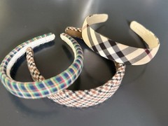 Set Of 3 Women’s Plaid Headbands: Navy Blue Check, Brown & Black Check & Nova