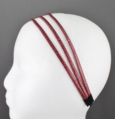Drk Red thin skinny triple 3-strand faux leather headband hair band narrow bands