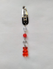 Red Orange Bear Hair Clip Barrette Bead Linear Dangle Handmade Accessory