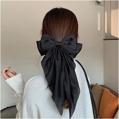 11 Solid Color Satin Ribbon Big Bows Hairpin Spring Clips Hair Accessories