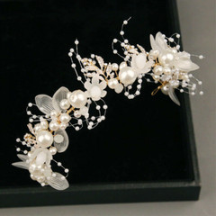 33cm Big Flower White Pearl Crystal Hair Head Band Accessories Bridal Wedding